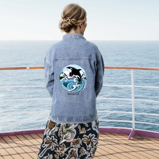 シャチ 海の青い波 デニムジャケット
