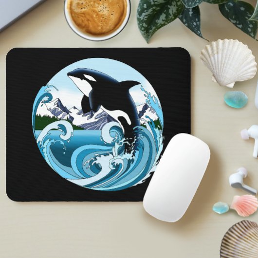 シャチ 海の青い波 マウスパッド