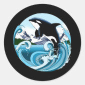 シャチ 海の青い波 ラウンドシール (正面)