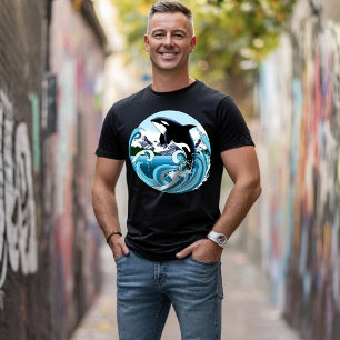 シャチ 海の青い波 Tシャツ
