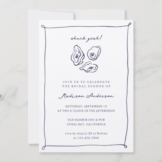 シャックイージーカキ航海のスターズブルーブライダルシャワー 招待状 (正面)