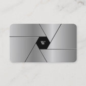 シャッターレンズカメラエレガント黒銀モノグラム 名刺 (正面)