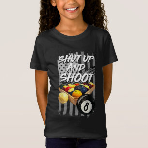 シャットアップとシュートのビリヤード8ボールプールプレーヤー Tシャツ