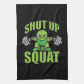 シャットアップとスクワットかわいいアニメパワーリフターアニメ キッチンタオル (縦)