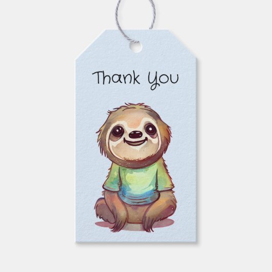 シャツを着た可愛らしい笑顔のナマケモノありがとう ギフトタグ (正面)