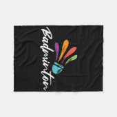 シャトルバドミントン選手ラケットスポーツコーチチーム フリースブランケット (正面(横))