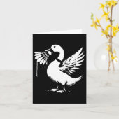 シャトル付きアヒル – グラフィックおもしろいバドミントン愛好家 カード (黄色い花)