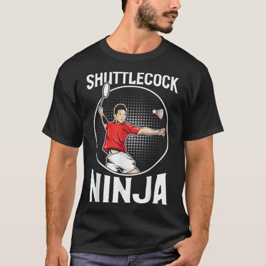 シャトル忍者おもしろいバドミントン選手 Tシャツ (正面)