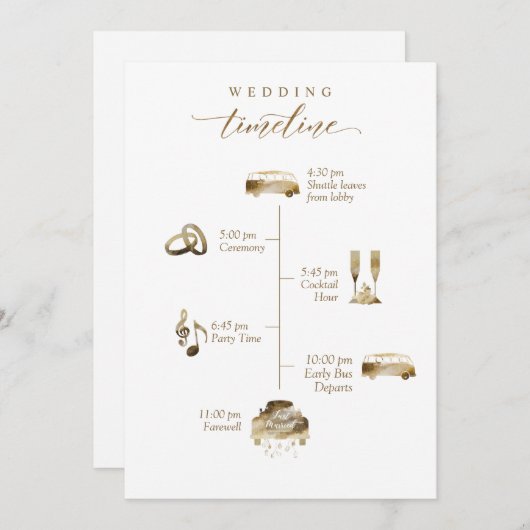 シャトル結婚付きのウェルカムカードとタイムラインカード (正面/裏面)