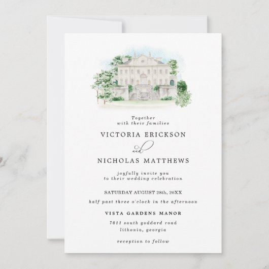 シャトーエレガントー |水の色のマナーズ結婚の 招待状 (正面)