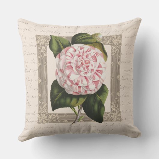 シャトースタイルヴィンテージピンクアンドホワイトカメリア クッション (裏面)