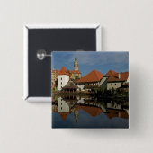 シャトータワー，ヴルタヴァ川，チェスキー·クルムロフ， 缶バッジ (正面&裏面)