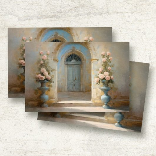 シャトーフランスのコートヤードブルーピンクフローラバラ 薄葉紙