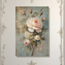 シャトーフランスのヴィンテージブルーピンクフローラデコパージュ