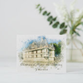 シャトーフランスの中世キャッスルフランス水彩画 ポストカード (スタンド正面)