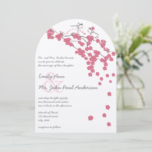 シャトーローズ桜ピンクシジュウカラの結婚式 招待状 (スタンド正面)