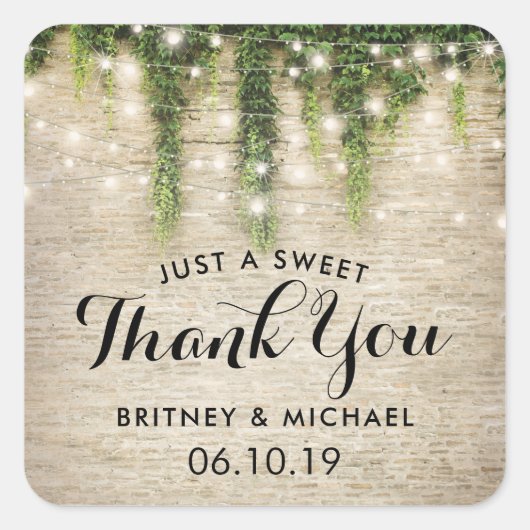 シャトー素朴ストーンチャーチストリングライツ結婚ズ スクエアシール (正面)