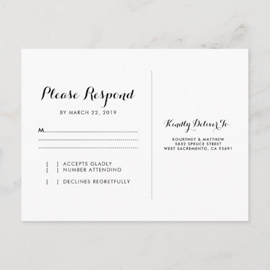 シャトー素朴ストーンチャーチライトウェディングRSVP インビテーションポストカード (裏面)