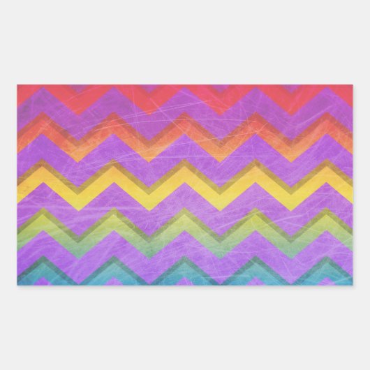 シャドウが付いたレインボーシェブロン 長方形シール (正面)