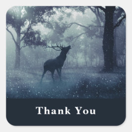 シャドウィーの森に〔雄ジカの〕枝角を持つ鹿 – ありがとう スクエアシール
