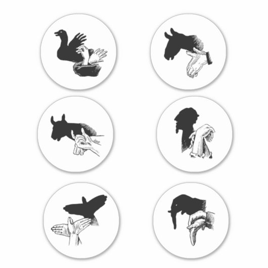 シャドウハンドパペット ヴィンテージアートイラスト シール (正面)