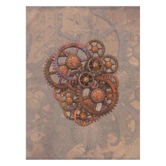シャドウ付きのSteampunk錆びた金属ギア テーブルクロス (正面)