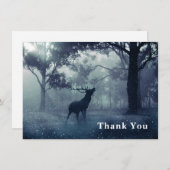 シャドーイの森に〔雄ジカの〕枝角がある鹿 サンキューカード (正面/裏面)