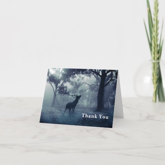 シャドーイの森に〔雄ジカの〕枝角を持つ鹿 サンキューカード (正面)