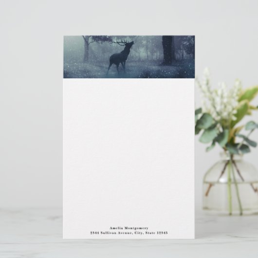 シャドーイの森に〔雄ジカの〕枝角を持つ鹿 便箋 (スタンド正面)