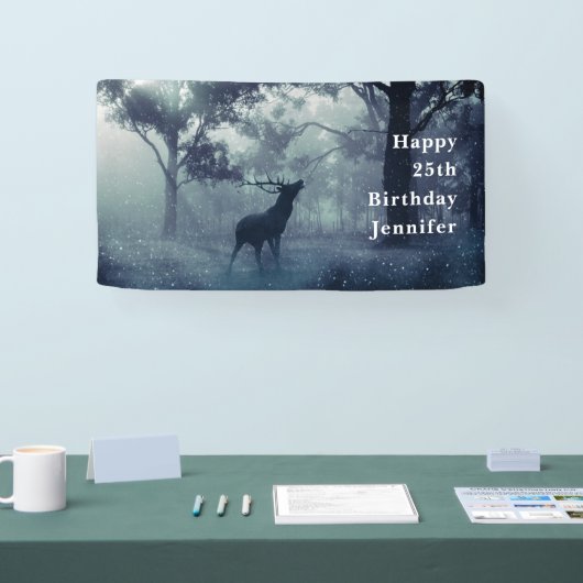 シャドーウィー〔雄ジカの〕枝角の鹿誕生日 横断幕 (トレードショー)