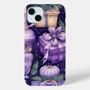 シャドーパープル&金ゴールドクリスマスプレゼント iPhone 15 MINIケース