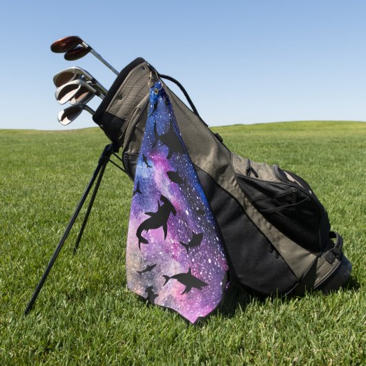 シャドーフィッシュシャークホエールオングラディエント銀河系宇宙 ゴルフタオル (グリーン)