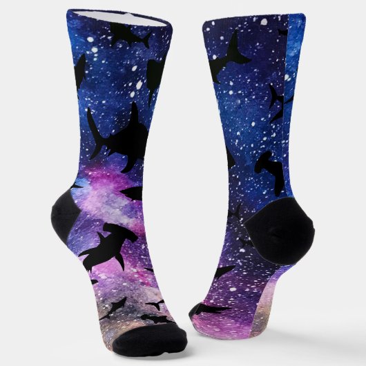 シャドーフィッシュシャークホエールオングラディエント銀河系宇宙 ソックス (傾斜あり)