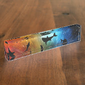 シャドーフィッシュシャークホエールオングラディエント銀河系宇宙 デスクネームプレート (側面)