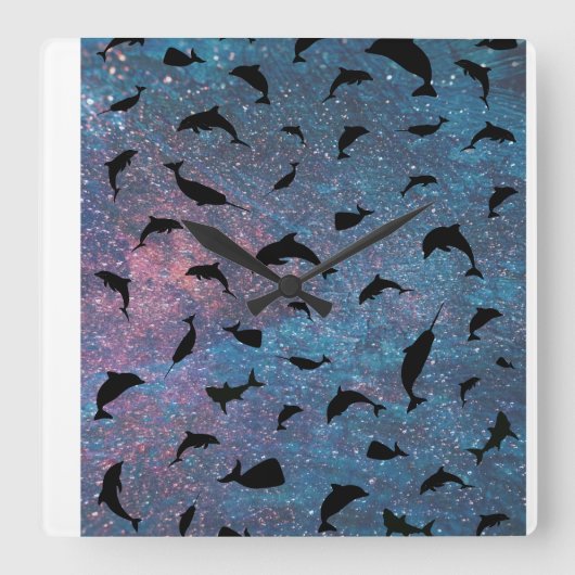シャドーフィッシュジンベイザメのグラデーション銀河系 スクエア壁時計 (正面)
