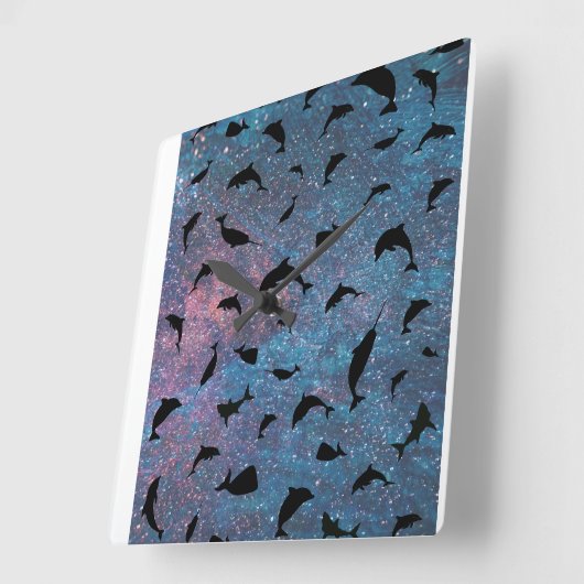 シャドーフィッシュジンベイザメのグラデーション銀河系 スクエア壁時計 (傾斜)