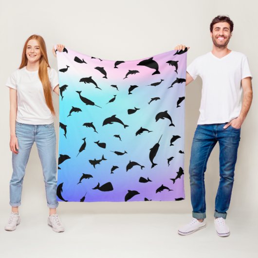 シャドーフィッシュジンベイジンベイザメのグラデーション海 フリースブランケット (インサイチュ)
