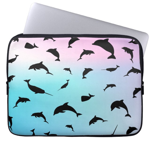 シャドーフィッシュジンベイジンベイザメのグラデーション海 ラップトップスリーブ (正面)