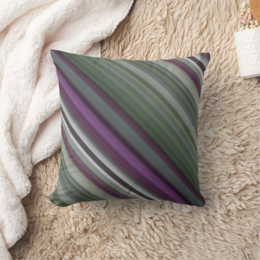 シャドーフラワーパープルとグリーンのストライプとプレイド クッション (ブランケット)