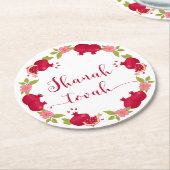 シャナトバ新年ザクロ花リース ラウンドペーパーコースター (アングル)