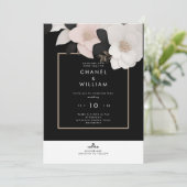 シャネル風の黒花のウェディング 招待状 (スタンド正面)