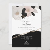 シャネル黒と白の宝石で飾られたフローラ結婚ズ 招待状 (正面)