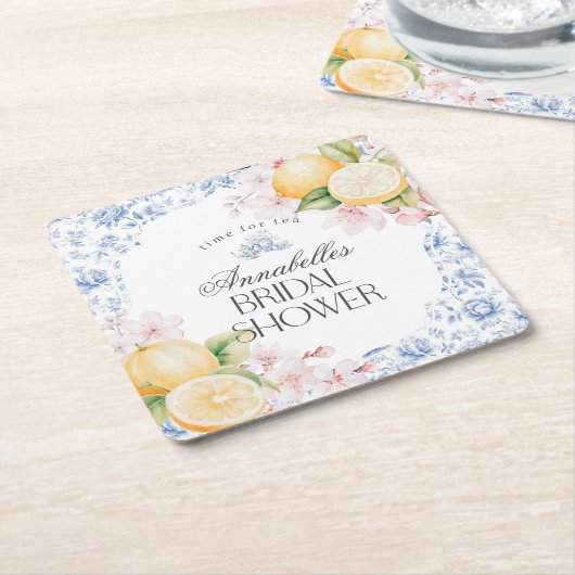 シャノワーズリー レモン ティーパーティー ブライダルシャワー デコ スクエアペーパーコースター (アングル)