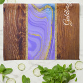 シャバットシャロムパープルティール（緑がかった色）大理石オンウッドエフェクト キッチンタオル (折り畳み)