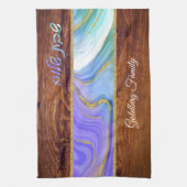 シャバットシャロムパープルティール（緑がかった色）大理石オンウッドエフェクト キッチンタオル (縦)