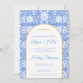 シャビチックな花のチャイナ風インテリアのブルー色をテーマにした花嫁のシャワー 招待状 (正面)