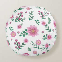 シャビーかわいらしシックなピンクフローライラストレーション ラウンドクッション