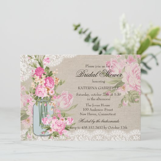 シャビーかわいらしシック・レース&フローラブライダルシャワー 招待状 (スタンド正面)