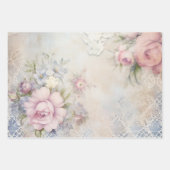 シャビーかわいらしビーシックなクリスマスフローラタータンチェックミックス ラッピングペーパーシート (正面3)