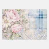 シャビーかわいらしビーシックなクリスマスフローラタータンチェックミックス ラッピングペーパーシート (正面2)